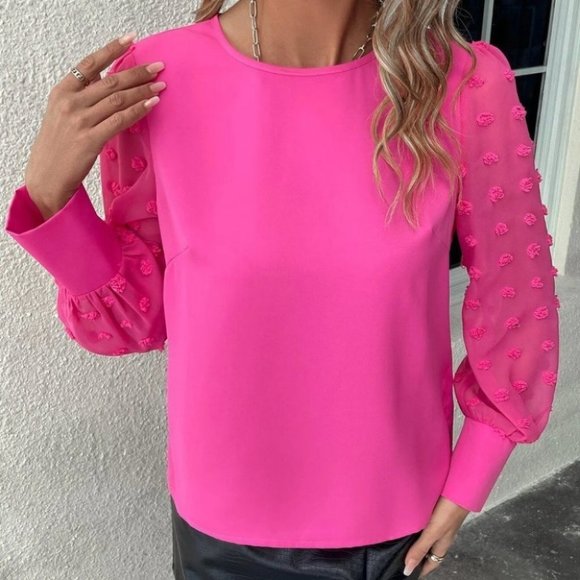 Pink Preppy Womens swiss dot long sleeved Blouse - Picture 3 of 5